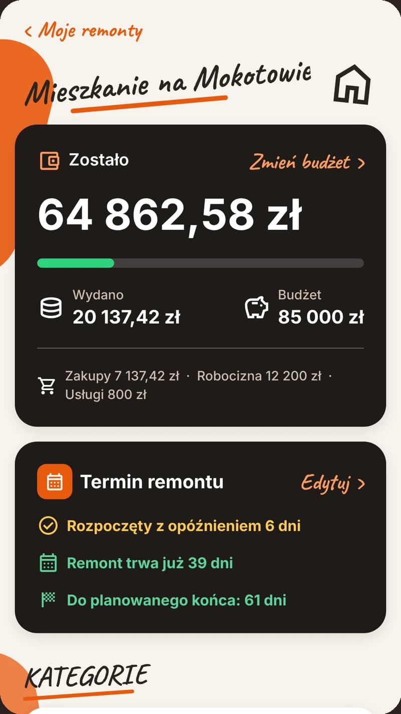 Ekran remontu z budżetem
